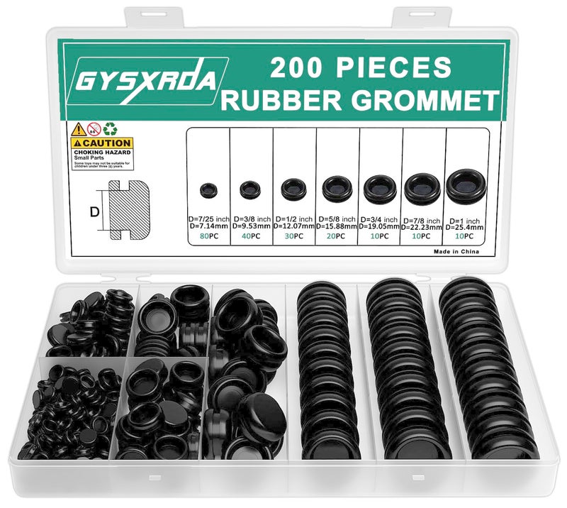 Gysxrda Rubber Grommet Kit 200 Pack - 7 Sizes Firewall Rubber Hole Plugs Rubber Grommets for Wiring  Automotive  Home Improvement Cord Pipe Wire Organization (7/25  3/8  1/2  5/8  3/4  7/8  1 inch) - Image 4